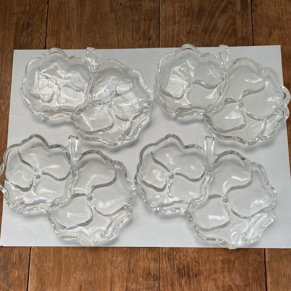 4 Vintage Pansy Snack Candy Divided Dishes Trinket Tray Stackable Glass - Picture 11 of 11